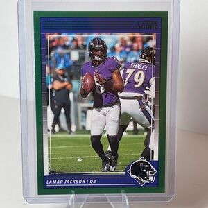 Score Lamar Jackson Baltimore  Green Ravens Football Card - Purple/White/Black